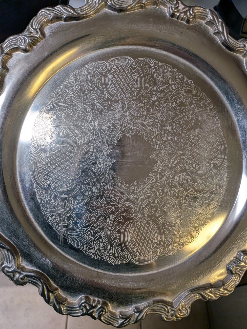 Vintage International Silver Co. Silver-Plated Serving Tray | Ornate Scalloped